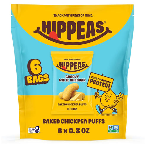 HIPPEAS Chickpea Puffs, Groovy White Cheddar, Gluten Free Snacks, Dairy Free, Vegan,