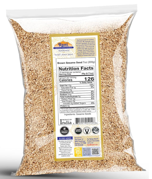 Rani Sesame Seeds Whole Brown, Raw (Till), 7oz (200gm), All Natural, Gluten Friendly, NON-GMO, Kosher, Vegan