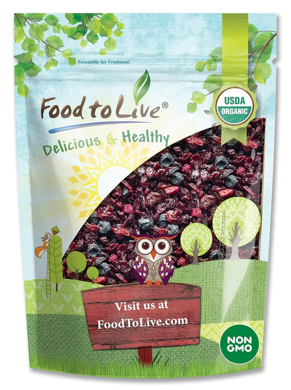 Organic Mixed Berries, 1 Pound Non-GMO Dried Blueberries, Cranberries, and Tart Cherries,