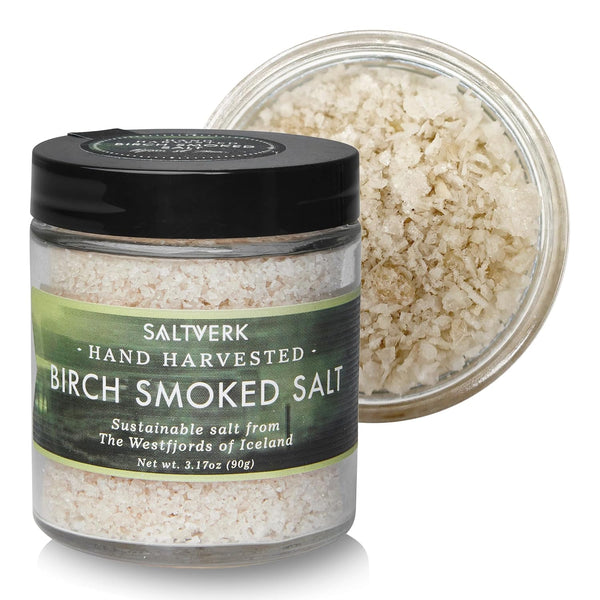 Saltverk Birch Smoked Sea Salt - Gourmet, Icelandic, Hand Harvested, Sustainably Made - 3.17 Oz Jar