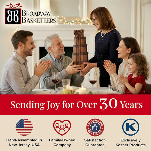 Broadway Basketeers Mother's Day Basket Tower, Gift tower with Gourmet Snack Food Assortment for Mom, Her, Thank You
