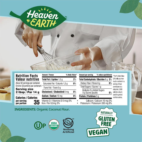 16oz (4 Pack 4 Heaven & Earth Organic Coconut Flour, = Pounds) | Gluten Free & Grain Free Flour | Keto Flour for Baking