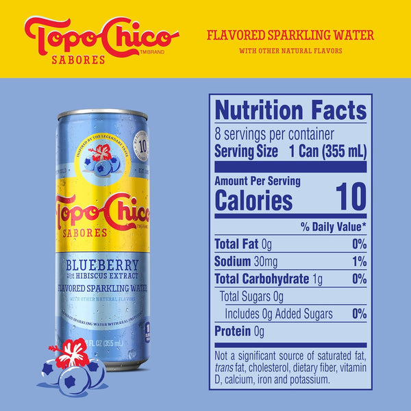 12oz (Pack 2) Topo Chico Sabores Blueberry with Hibiscus Extract Can