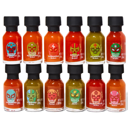Set, Set 12 Thoughtfully Gourmet, Luchador Hot Sauce Book Gift Flavors Include Smoky Bourbon, Habanero, Garlic Del