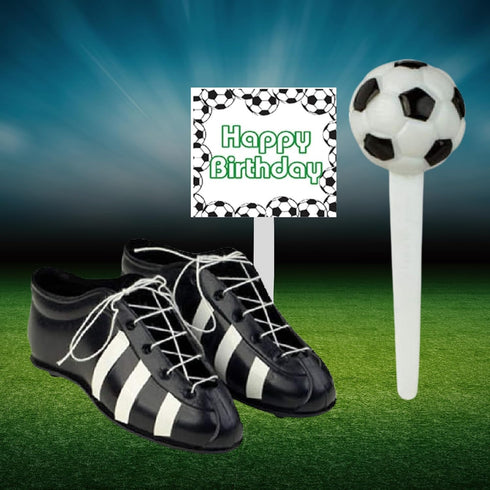 Soccer Foot Ball Birthday Party Cake Decoration Topper - Mini Soccer Shoes Cleats Pick and Banner