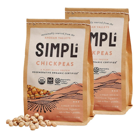SIMPLi Regenerative Organic Certified Chickpeas, High in Fiber and Protein, Plant-Based Protein,