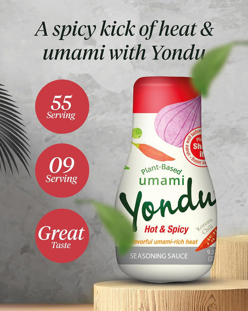 Yondu Hot & Spicy Vegetable Umami Essence (9.3fl oz) - Authentic Korean Sauce for All Dishes. Premium Plant-Based Seasoning, Natural Ingredients.
