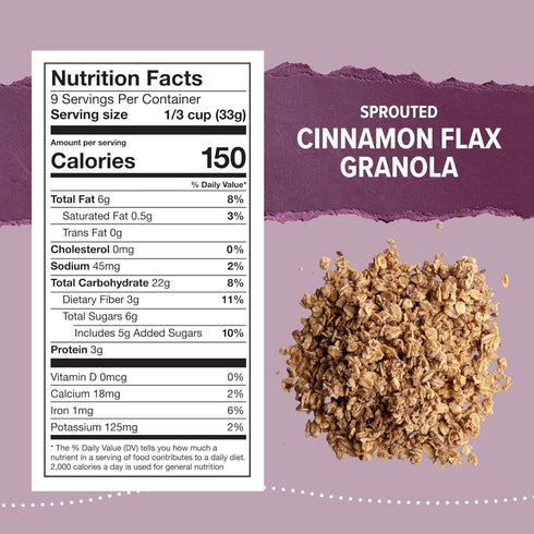 11 (Pack 1) One Degree Organics Sprouted Oat Cinnamon Flax Granola Cereal, Glyphosate-Free, USDA Organic, Gluten-Free
