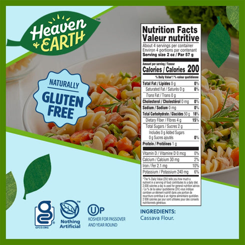 8oz (3 Pack) Heaven & Earth Grain Free Pasta, Cassava Fusilli Pasta, | Paleo Pasta | Vegan | Certified Gluten Free |