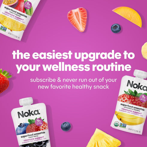 Immune 4.22 oz (Pack 24) Noka Superfood Fruit Smoothie Pouches with Support, Super Berry, Healthy Snacks with Vitamin