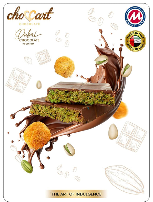 (95g 3.35 oz) (1 Pack, ChocCart Dubai Chocolate Premium with Kunafa & Pistachio Filling Viral Knafeh Chocolate Dessert