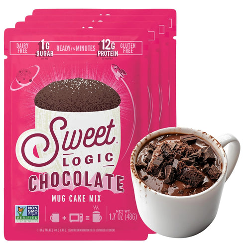 Sweet Logic Keto Dessert Mug Cake Mixes - Triple Chocolate Fudge, Low Sugar, Gluten-Free, 4 Pack