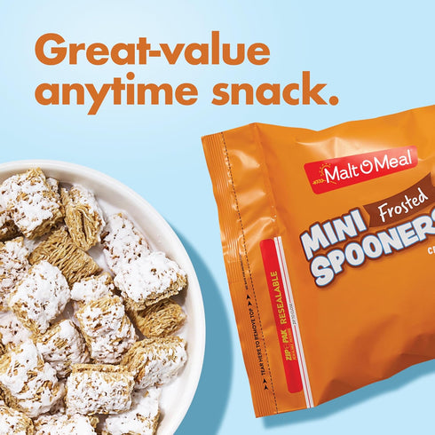 60 OZ Malt-O-Meal Frosted Mini Spooners Whole Grain Breakfast Cereal, Crunchy Frosted Shredded Wheat Cereal, Resealable