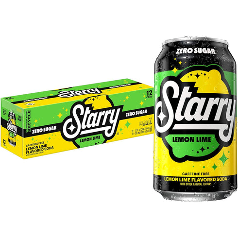 Starry Zero Sugar Lemon Lime Soda, 12 Fl Oz Cans (Pack of