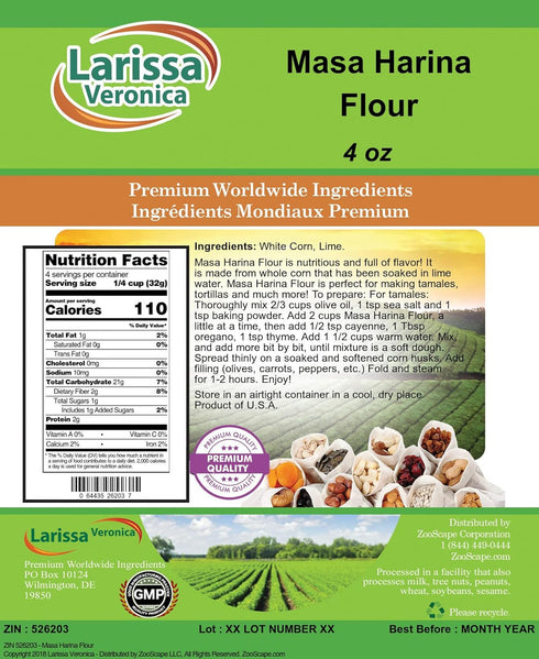 Larissa Veronica (4 oz, 526203) Masa Harina Flour ZIN: