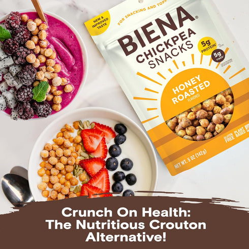 4-Pack, 5 BIENA Chickpea Snacks - Crunchy Roasted Chickpeas - High Fiber Protein Snacks for Adults and Kids - Ounce