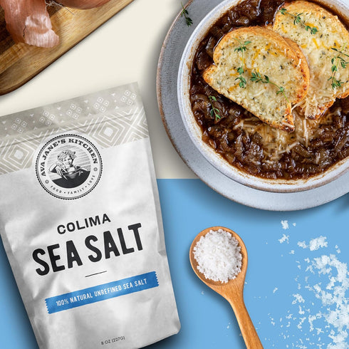 100% 227 Ava Jane's Kitchen - Colima Coarse Sea Salt - Unrefined, Natural, and Hand-Harvested - Protects Heart - Shapes