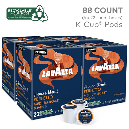88-Count (4 Packs 22) Lavazza House Blend Perfetto, Single-Serve Keurig K-Cup Pods, Medium Roast Coffee, Box