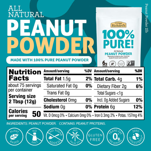100% (2 Pack 1) Crazy Richard's All-Natural Peanut Butter Powder with No Added Sugar and Non GMO Pound Bag