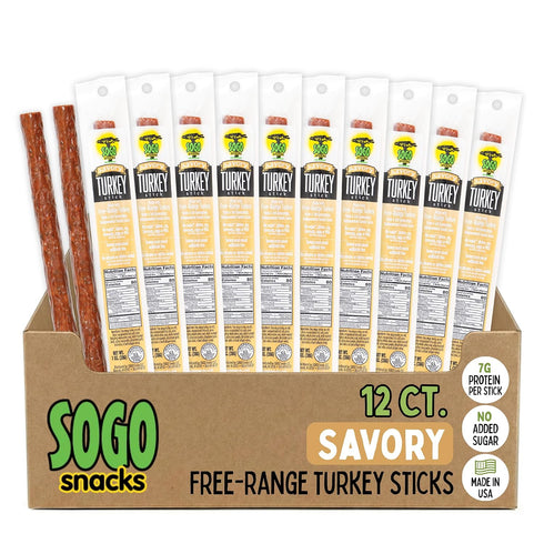 Savory Turkey, Sogo Snacks, No Sugar, 100% Free-Range, Non-GMO Turkey Sticks. No