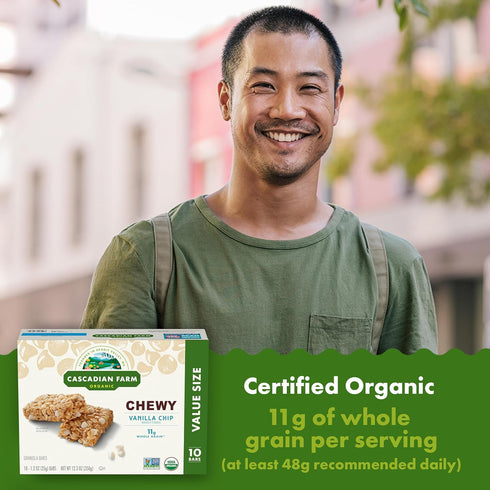 10 12.3 oz. Cascadian Farm Organic Vanilla Chip Chewy Granola Bars, Value Size, Bars