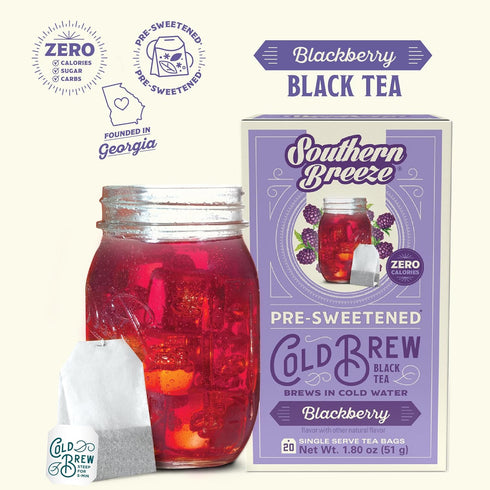 20 Pack 4 Southern Breeze Cold Brew Sweet Tea Blackberry Iced Tea with Black Tea and Zero Carbs Zero Sugar