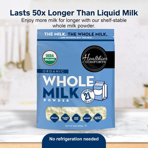 (1.31lb) Healthier Comforts Organic Whole Milk Powder | USDA Organic Dried Milk | Non-GMO, Gluten Free, Kosher