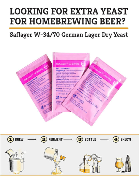 Craft A Brew SafLager W-34/70 Yeast, German Lager Dry Yeast for Craft Lagers, 3 Pack