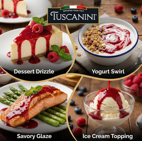 Sauce,10.6 oz Tuscanini Italian Premium Raspberry | Made in Italy | Gourmet Fruit Syrup for Cheesecake, Plating