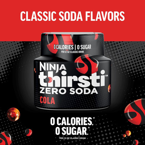 17, 12oz 3 Pack, Ninja Thirsti Flavored Water Drops, ZERO SODA Cola, Classic Soda Flavors, Sparkling or Still, Zero