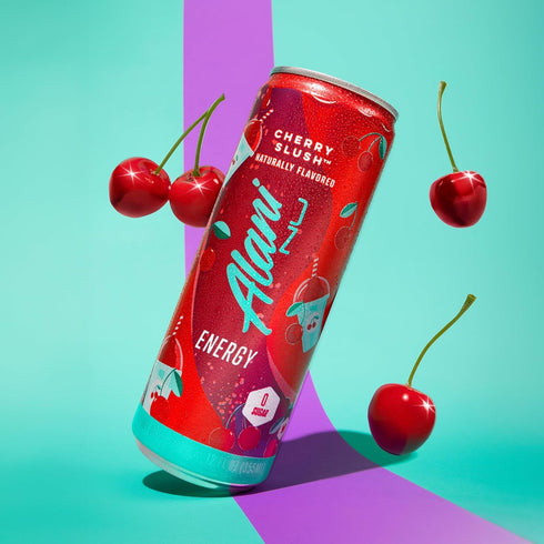 200mg 10 12 Oz 24 Pack Alani Nu CHERRY SLUSH, Sugar Free, Low Calorie Energy Drinks, Caffeine, Biotin, B Vitamins, Zero
