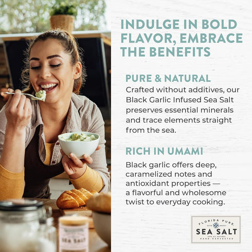 80+ (2.3 oz FLORIDA PURE Black Garlic Sea Salt - Mineral Sea Salt, Natural, Unrefined, Non Iodized - for Baking