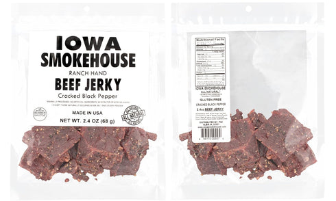 11g 2.4 Oz IOWA SMOKEHOUSE Ranch Hand Beef Jerky, Cracked Black Pepper - Choice Cut Meat - All Natural & Gluten Free