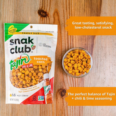 2.5oz (Pack 12) Snak Club Toasted Corn, Tajin Clsico Chili & Lime Flavor, Crunchy, Flavorful Low-Cholesterol Individual