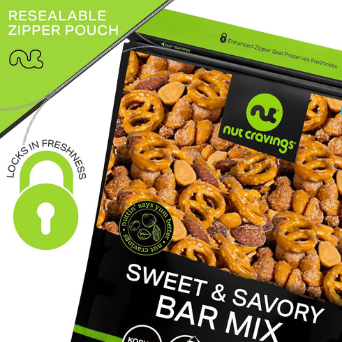 (16oz 1 LB) Packed NUT CRAVINGS - Party Bar Nut Mix, Sweet & Savory Pub Snack - Smoked Almonds, Pretzels, Toffee