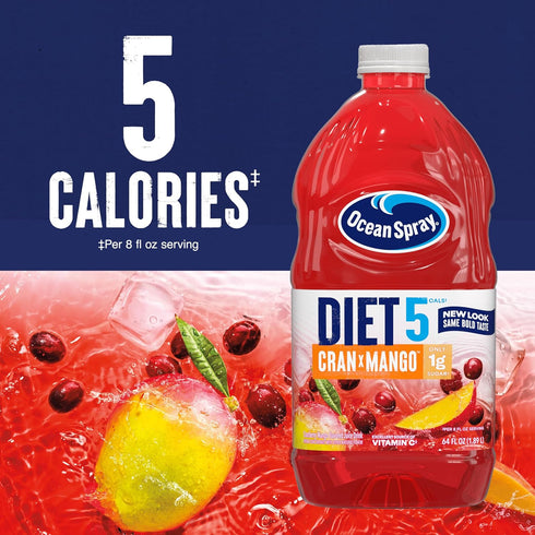 64 Oz (Pack 8) Ocean Spray Diet Cranberry Mango Juice Drink, FL Bottle