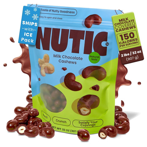 Nutic Milk Chocolate Covered Cashews - 2LB, Creamy Delights for Snacking &