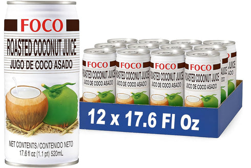 FOCO Roasted Coconut Juice with Pulps 17.6 Fl Oz, Pack of 12
