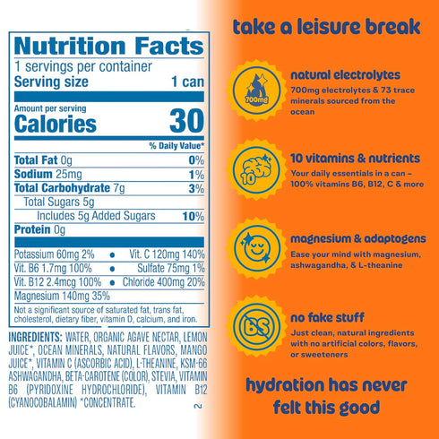 Pack Packed 16 oz (12-Cans) Leisure Hydration Non-Carbonated Electrolyte Refresher, Variety - Low Sugar Nutrient