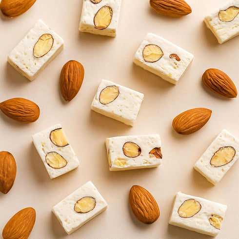 18 (7 oz) Andy Anand Sugar-Free Roasted Almond Soft Nougat Brittle pcs Bite Size - Italian Torrone-Style Candy