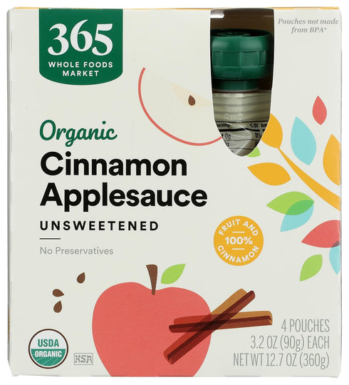 365 by Whole Foods Market, Organic Cinnamon Applesauce Pouches, Unsweetened, 3.2 Ounce