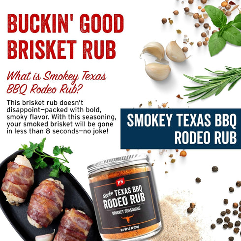 PS Seasoning Texas-Style Brisket Rodeo Rub - Dry BBQ Rubs and Spices for Grilling, Smoking, Roasting - Smoky Texas