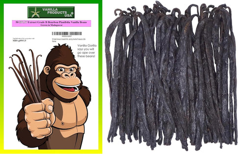 Vanilla Products USA 50 Split Extract Grade B Madagascar Bourbon Natural Vanilla Beans 5~6" by