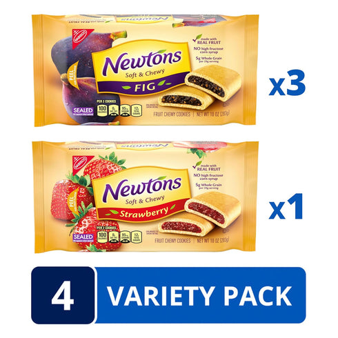 Fig Newtons Pack, 4 Packs Newtons Soft & Fruit Chewy Fig & Strawberry Cookies Variety (Fig Bars, Strawberry Bars)