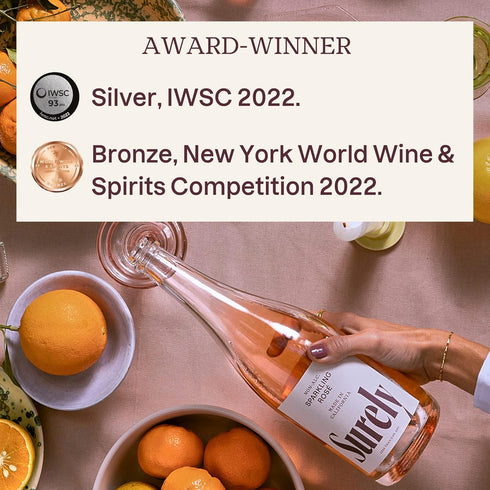 2g 20 750ml (25 oz) Surely Non Alcoholic Wine, Sparkling Ros, Alcohol-Removed California Sparkling Ros, Sugar