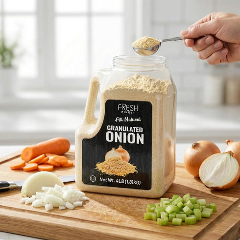 4 LB Fresh Finest Bulk Granulated Onion - Premium Onion Powder - All-Natural, Non-GMO, Gluten-Free, Kosher - Perfect