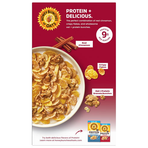 15 oz (Pack 1) Honey Bunches of Oats Cinnamon Protein Cereal, Breakfast or Snack, Family Size