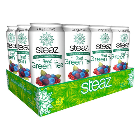 16 OZ (Pack 12) Steaz Organic Lightly Sweetened Iced Green Tea, Blueberry Pomegranate, FL
