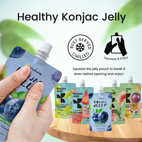 10 Pack Pack, 10 Hethstia Konjac Noodle Variety and Konjac Jelly Variety Pouches Drinkable Jelly Blueberry, Peach