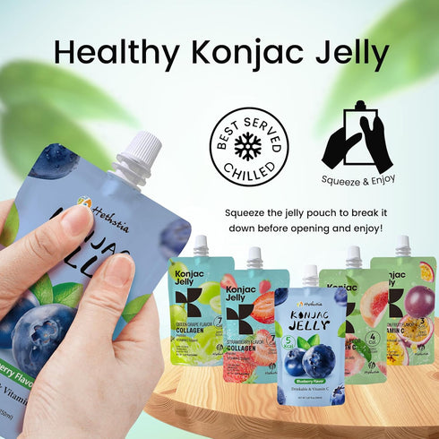 10 Pack Pack, 10 Hethstia Konjac Noodle Angel Hair and Konjac Jelly Variety Pouches Drinkable Jelly Blueberry, Peach